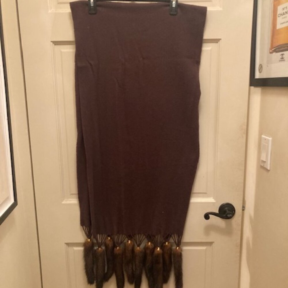 Vintage Wool Stole with Mink Fringes